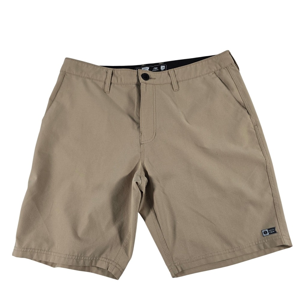 Salty Crew Mens 34 Hybrid Shorts Tan Khaki Ripstop Quick Dry Fishing Surf Board